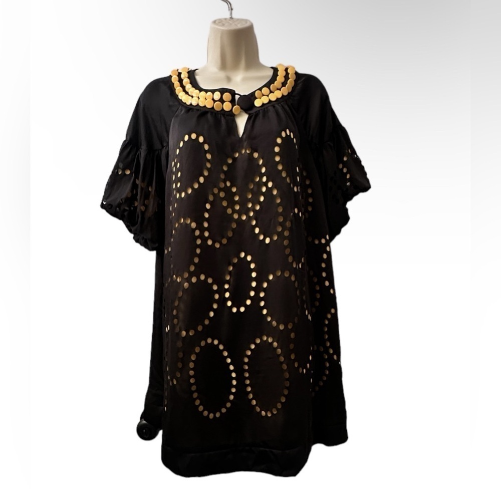 Marc Jacobs 100% Silk Black & Gold Beaded Circle Dress Retro Chic Size 2